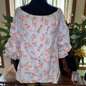 CeCe Pink Ruffled Blouse with Relaxed Fit